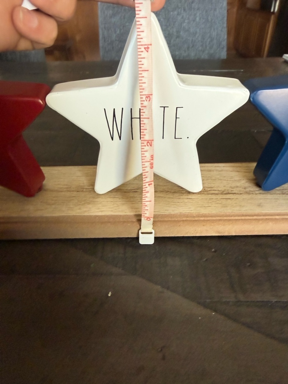 Rae Dunn Red, White & Blue Trio of Metal stars on Wooden Base- NWT - Picture 8 of 10